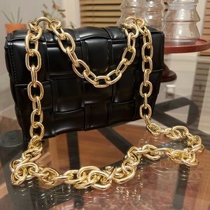 Black Woven Faux Leather Purse